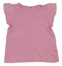 Růžové melírované tričko s volánky s madeirou dopodopo