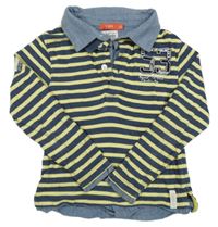 Tmavomodro-světležluté pruhované triko s číslem a kotvou a límečky TisSAiA