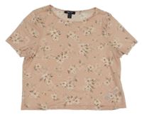 Světlerůžové síťované průsvitné crop tričko s kytičkami New Look
