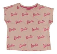 Světlerůžové crop tričko s logy Barbie