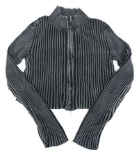 Černo-šedý žebrovaný propínací crop svetr H&M