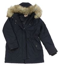 Tmavomodrá šusťáková zimní parka s kapucí s kožešinou KIDS ONLY