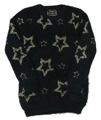 Černý chlupatý svetr s hvězdičkami Yd.