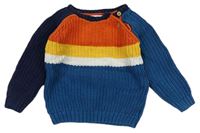 Modro-oranžovo-hořčicový svetr s pruhy F&F