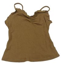 Hnědý žebrovaný crop top s volánky Shein 