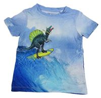 Modré tričko s dinosaurem na surfu C&A