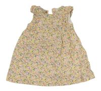 Bílo-růžovo-žluté květované plátěné šaty M&S