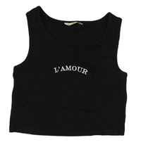 Černý žebrovaný crop top s nápisem Matalan