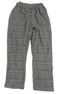 Šedo-černo-hnědé kostkované kalhoty s knoflíky zn. H&M