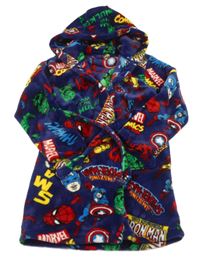 Tmavomodrý chlupatý župan s Avengers a kapucí Matalan