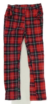 Červeno-černo-bílé kostkované teplé legíny s volánky H&M