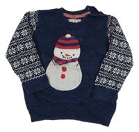 Tmavomodrý melírovaný svetr se sněhulákem Mothercare