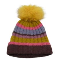 Barevná pruhovaná žebrovaná pletená čepice s bambulí George