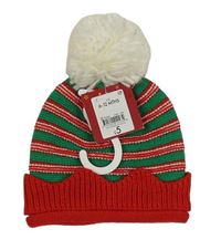 Nové - Červeno-zeleno-bílá pruhovaná pletená čepice s bambulí Matalan