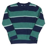 Tmavomodro-zeleno-světlemodrý pruhovaný žebrovaný svetr M&S