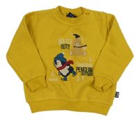 Okrová mikina s medvědem a tučňákem