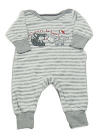 Šedo-bílý pruhovaný sametový overal s liškami