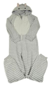 Světlešedá žebrovaná chlupatá kombinéza s kapucí - kočka John Lewis