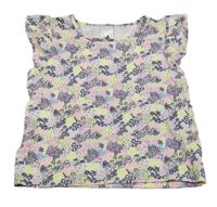 Bílo-růžovo-tmavomodré květované tričko C&A