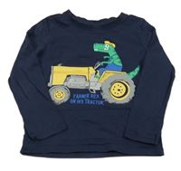 Tmavomodré triko s traktorem s dinosaurem C&A