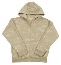 Béžová propínací mikina s dinosaury a kapucí Primark
