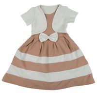 Starorůžovo-bílé šaty s bolerkem a mašlí