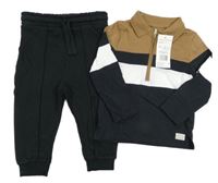 Nové - 2set - Černo-hnědo-bílé polo triko + tepláky F&F