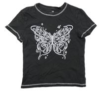 Antracitové crop tričko s motýlem H&M