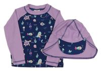 2set - Tmavomodro-lila UV triko s mořskými živočichy + UV kšiltovka Lily & Dan