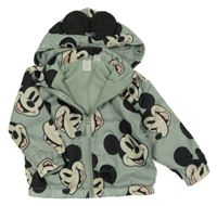 Zelenošedá šusťáková lehce zateplená bunda s Mickeym a kapucí H&M