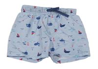 Bílo-světlemodré pruhované plážové kraťasy s obrázky H&M