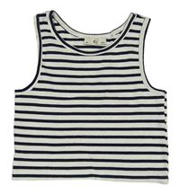 Bílo-tmavomodrý pruhovaný žebrovaný crop top C&A