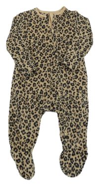 Hnědo-černý fleecový overal s leopardím vzorem Tu