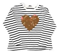 Bílo-černé pruhované triko se srdcem z flitrů George