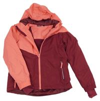 Vínovo-korálová šusťáková funkční lyžařská bunda s kapucí Crivit