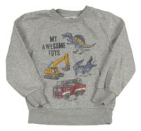 Šedá melírovaná mikina s dinosaury C&A