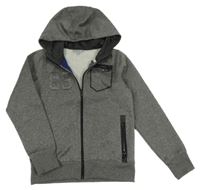 Šedá melírovaná thermo propínací mikina s kapucí 