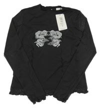 Nové - antracitové šifonové triko s potiskem M&S