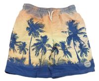 Oranžovo-tmavomodré plážové kraťasy s palmami McKenzie