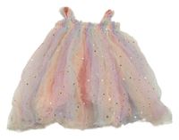 Růžovo-fialové tylové šaty s hvězdičkami 