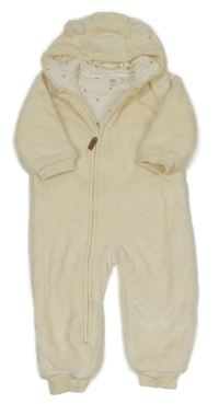 Smetanová plyšová lehce zateplená kombinéza s kapucí F&F