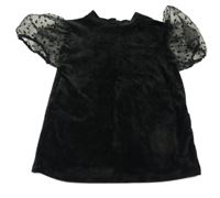 Černé sametové tričko s šifonovými rukávy s puntíky Matalan