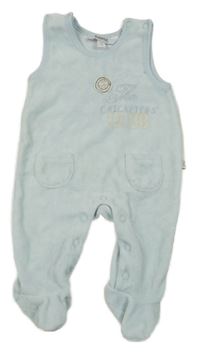 Světlemodré sametové dupačky s nápisem KANZ