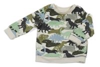 Smetanovo-zelená vzorovaná mikina s dinosaury M&S