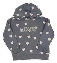 Šedá mikina s růžovými srdíčky a kapucí Primark