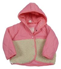 Růžová šusťáková/huňatá bunda s kapucí Topomini