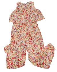 Smetanovo-barevný květovaný kalhotový overal s kamínky George
