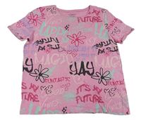 Růžové tričko s graffiti Primark