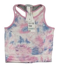 Bílo-modro-růžový batikovaný sportovní crop top Primark