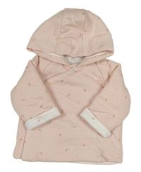 Světlerůžová květovaná zateplená zavinovací mikina s kapucí M&S